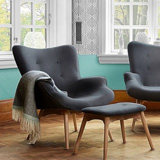 現貨【賈斯佰】通過歐盟認證 瓦薩單人沙發組椅凳組(灰黑色) 主人椅 情迷丹麥時尚單人休閒椅+腳凳人體工學設計