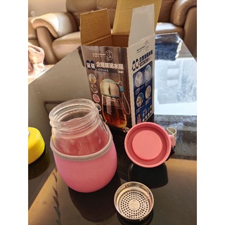 妙廚師呆萌企鵝玻璃水瓶（附淺水布套）粉色400ml/玻璃水壺/玻璃水杯/玻璃瓶水壺