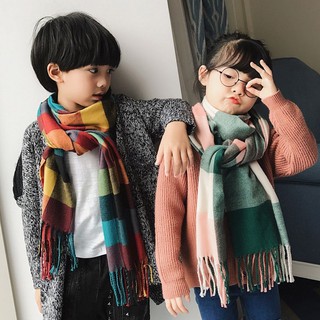 【小阿霏】兒童圍巾 男童圍巾 女童圍巾 多色仿羊絨 文藝風秋冬格子圍巾 手感舒適 保暖披肩流蘇圍巾 自留款 AC28