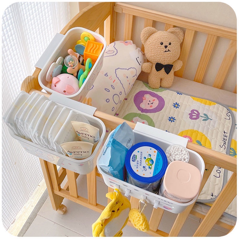 嬰兒床收納袋 尿布收納盒 寶寶遊戲圍欄框 嬰兒床掛袋 多功能尿不溼收納籃 嬰兒床置物袋 嬰兒床掛 床邊收納