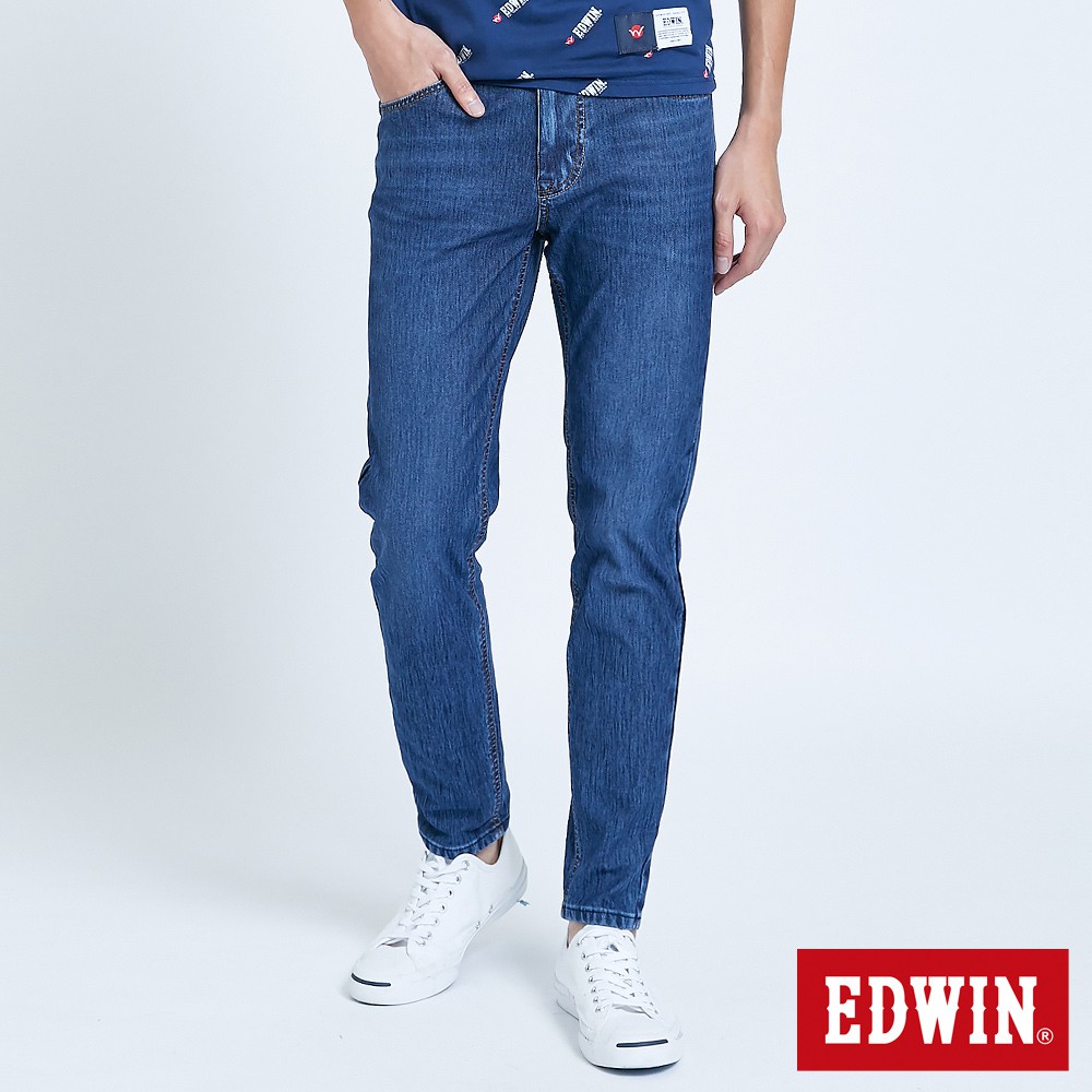 EDWIN 迦績 EJ6超彈EDGE紅線錐形褲(石洗藍)-男款