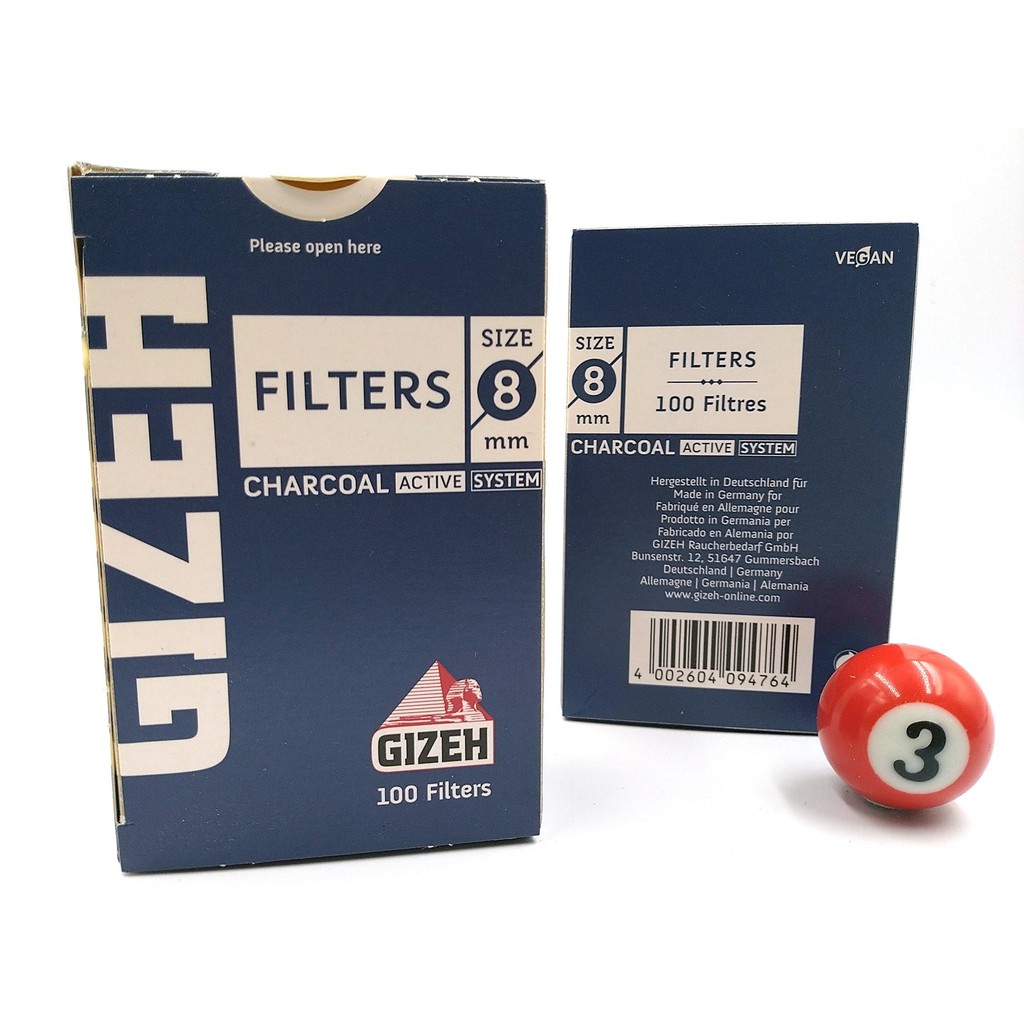 正品附發票 德國GIZEH手捲菸 濾嘴 8MM帶活性碳 (盒裝100粒) CHARCOAL ACTIVE ✦球球玉米斗✦