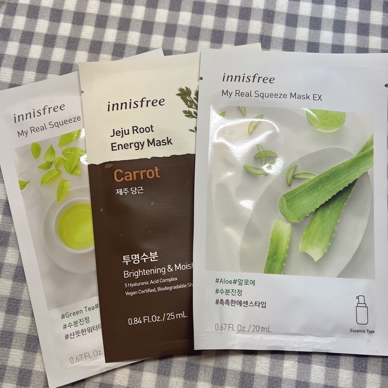 innisfree-面膜-補水-透亮-紅蘿蔔-濟州-我的真萃綠茶-蘆薈