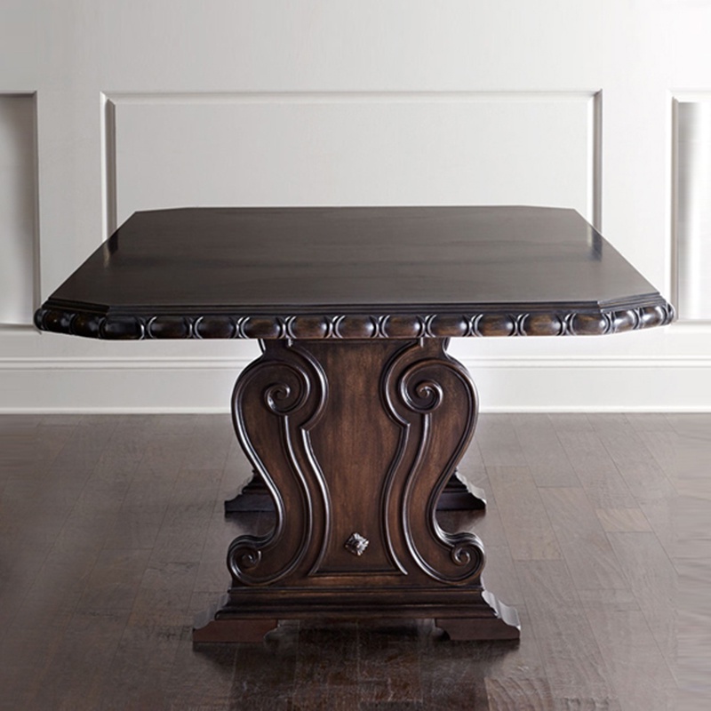 美式餐桌椅組合大戶型實木雕刻別墅高檔長餐桌8人10人大板桌定制