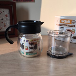 [全新]咖啡+茶葉玻璃沖泡壺/茶壺咖啡壺。400c.c.含不鏽鋼濾網/臺灣製/耐高溫PC。泡茶新選擇/方便快速。冬日暖心