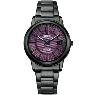 CITIZEN 星辰 FE6017-85X 時尚造型格紋光動能腕錶/紫面/33.3mm