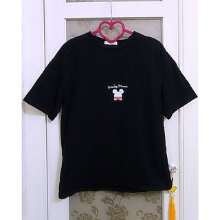 💗精品專櫃韓系進口Da Yan外貿原單！設計師款米奇造型壓印潮流黑色！修身時髦收腰中大尺碼棉質長版上衣(時尚雜誌標配)！