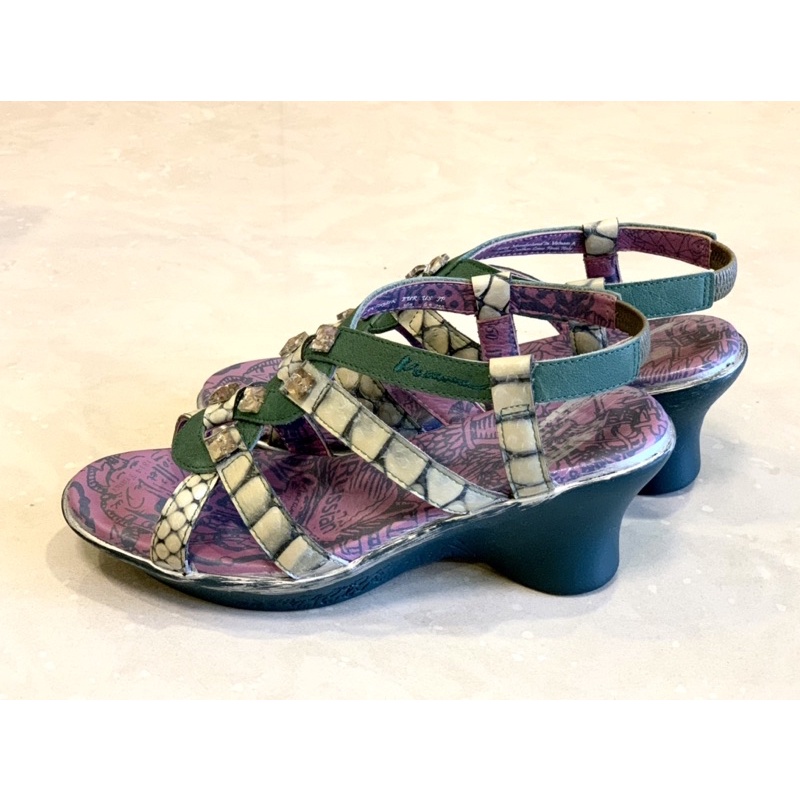 二手〈Macanna 麥坎納〉紫/綠/銀 楔型氣墊涼鞋 36.5 號