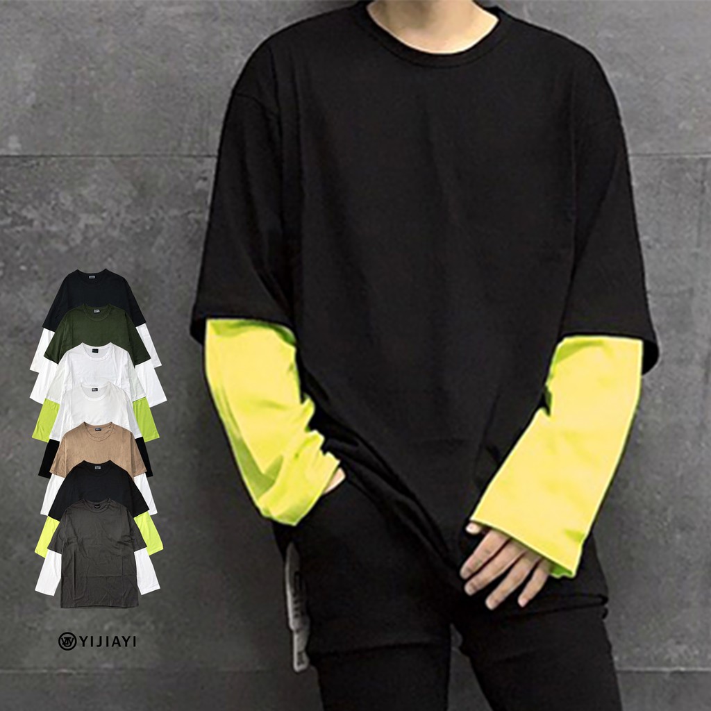 《預購7天》【YIJIAYI】撞色設計 極簡素色 假兩件式 五分袖 長袖上衣 【K廠】(K039)