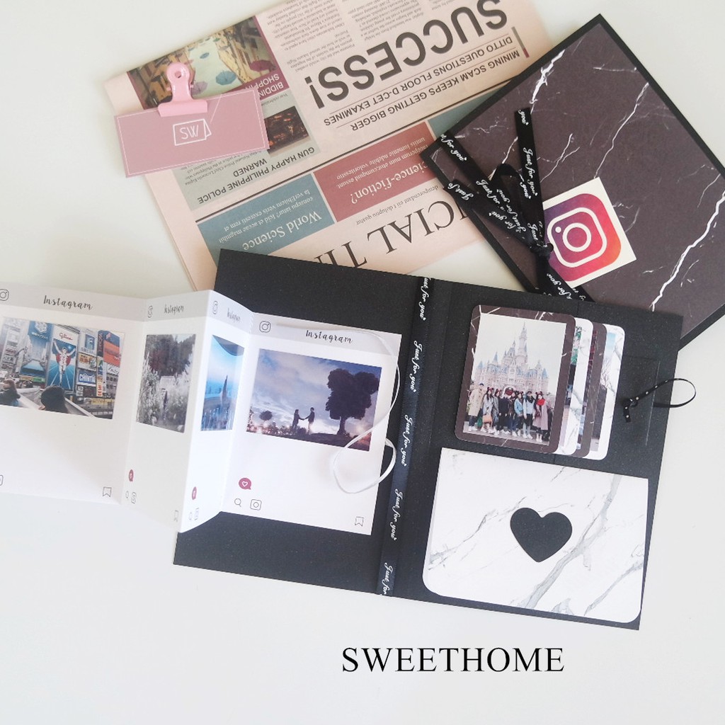 [🔺現貨] 滿99免運▶可代洗照片 Sweet Home－黑色IG大理石機關對折卡片書 - 手工卡片 聖誕禮物 手工書