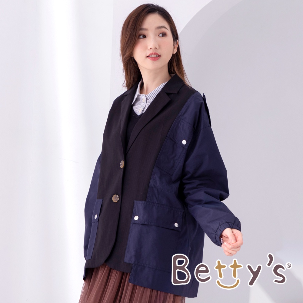 betty’s貝蒂思(05)設計款西裝領拼接休閒外套(深藍)