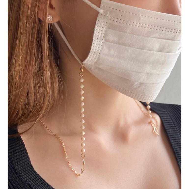 Devenir Belle.🧸 韓系貝殼珍珠口罩鏈   (韓國近期最夯上班戴口罩也能很時尚) 金色珍珠口罩鏈 口罩頸鏈