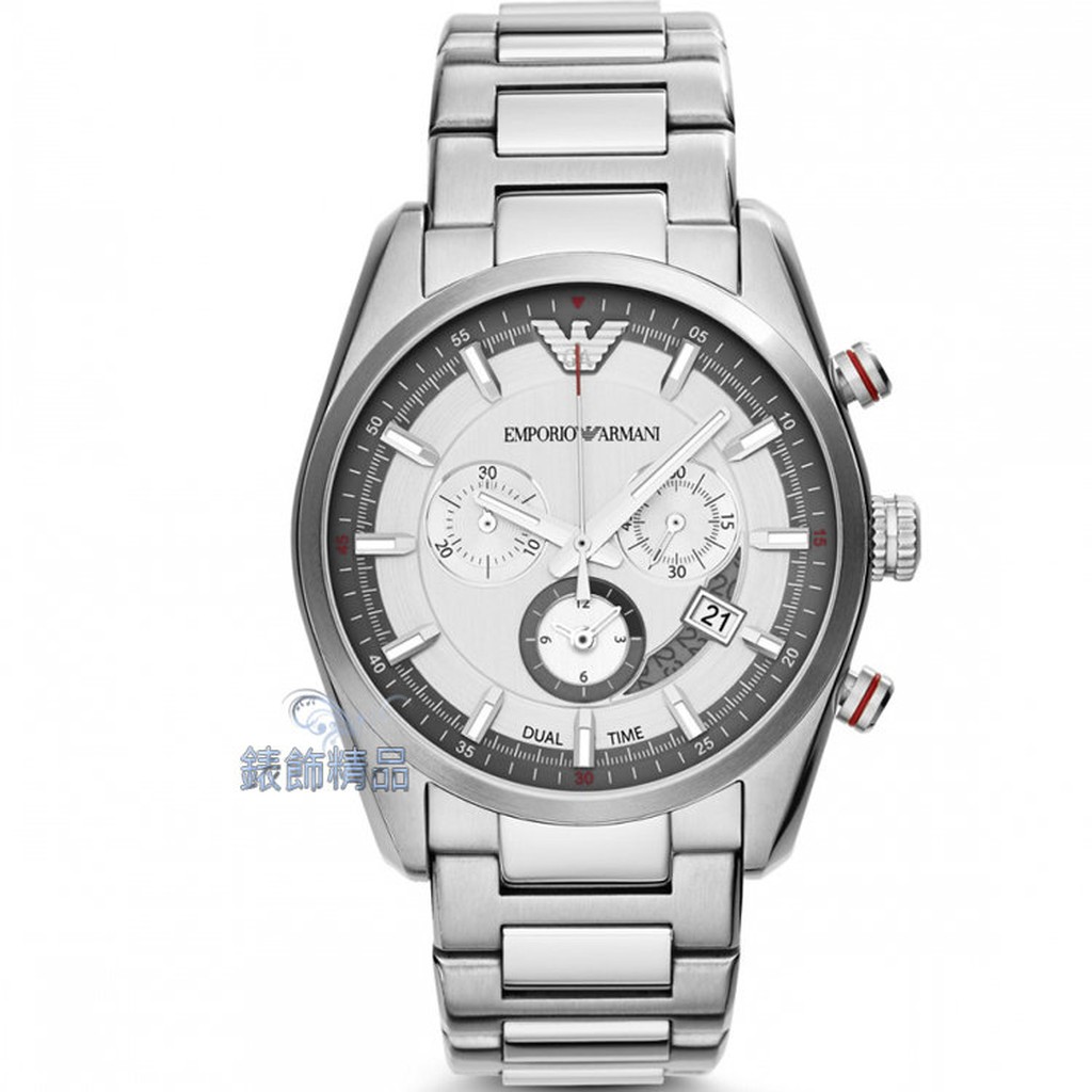 EMPORIO ARMANI亞曼尼AR6036手錶 表 三眼計時 日期 白面 鋼帶 男錶 全新原廠正品【錶飾精品】