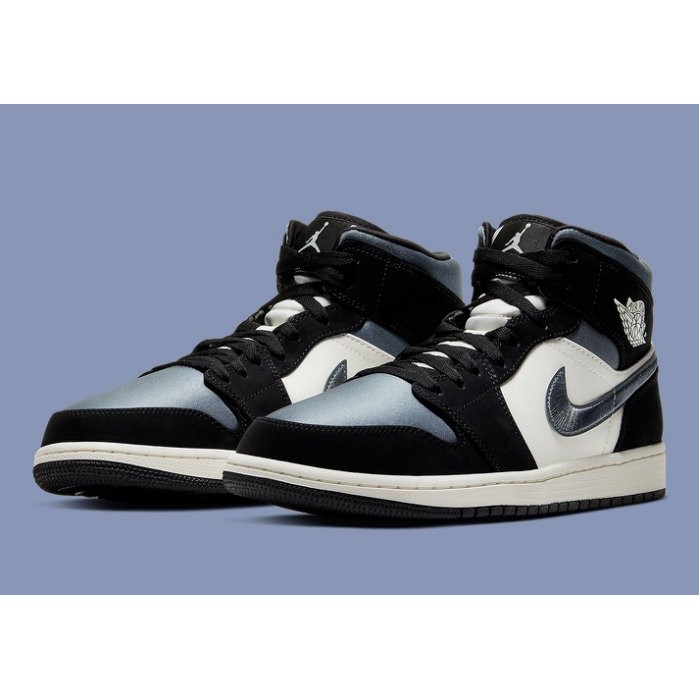 【S.M.P】Nike Jordan 1 Mid AJ1 “Satin” 黑銀 伯爵絲綢 男鞋 852542-011
