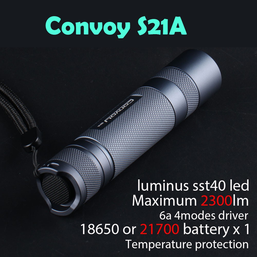 鈦色Convoy S21A luminus sst40，熱電分離，溫控，高達2300lm 手電筒 18650/21700