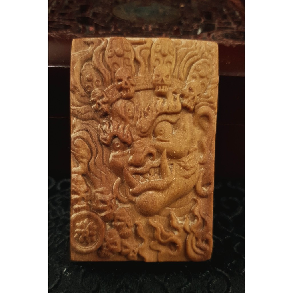 印尼芭比檀香木雙面雕藏傳財神墜子