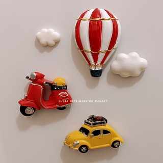 【安可居家小物】可愛ins卡通3D立體交通工具汽車摩托車冰箱貼磁貼 家居裝飾冰箱門磁力貼可愛精緻熱氣球雲朵