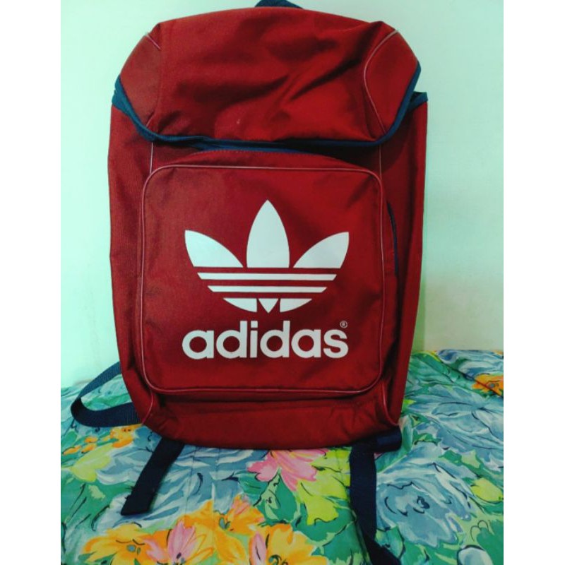 （二手）愛迪達後背包 深紅色藍邊 日本購入 八成新 adidas backpack