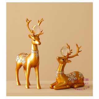 復古麋鹿 2色 仿古金 仿青銅 情侶對鹿 一對 歐式雙鹿擺件擺設 民宿居家客廳書房裝飾品 雜貨王