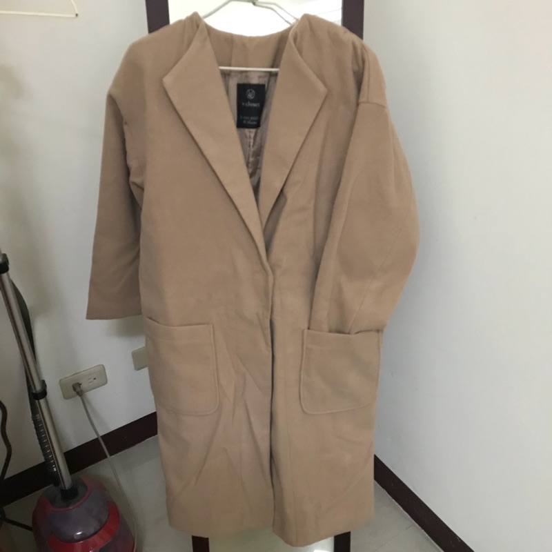 W Closet 淺棕色寬鬆西裝長版外套大衣全新未剪標 蝦皮購物