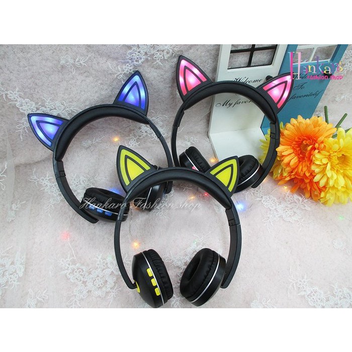 [新多]歐美流行熱銷發光貓耳造型藍芽頭戴式可折疊耳機/3色任選