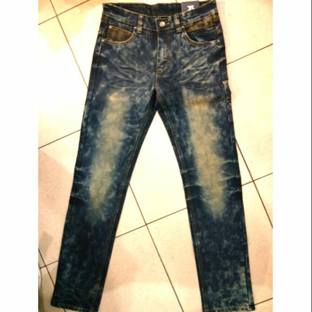 😎潮牌X-CAMP刷白暈染水洗皮標丹寧牛仔褲👖