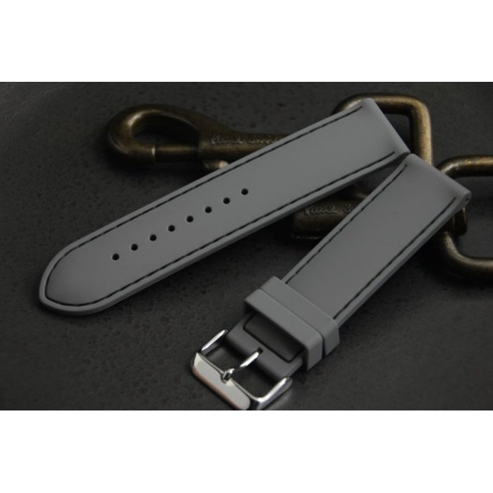 22mm直身~超優手感平面科技灰色高質感矽膠錶帶~黑線～智慧錶可用seiko oris
