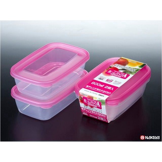 『日本製』 長型透明保鲜盒 - 粉色蓋 800mL*2