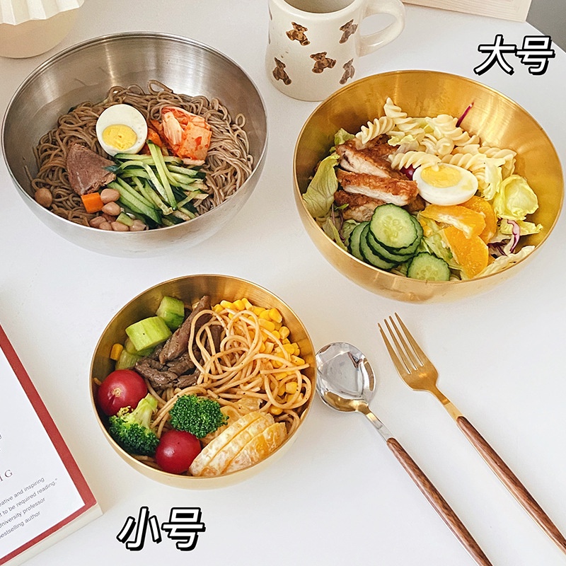 羊咩咩の金屬不鏽鋼碗韓系創意餐具甜品碗大號優格水果日式泡麵碗拌飯單層沙拉碗