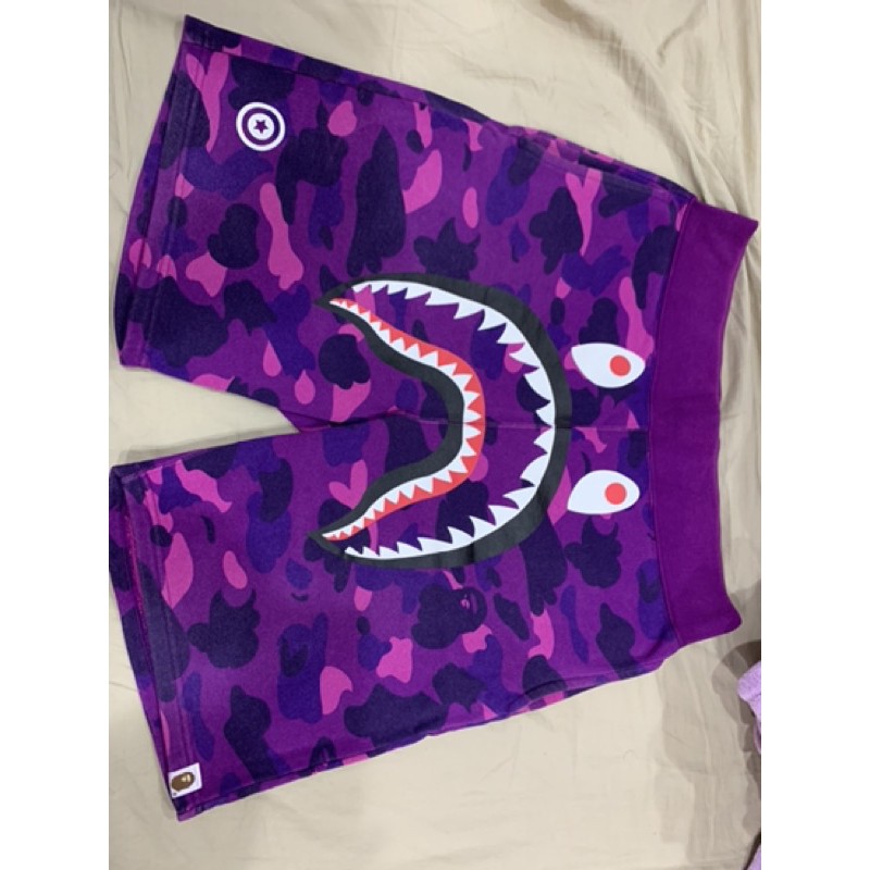 bape 紫鯊 紫迷彩短褲 L號