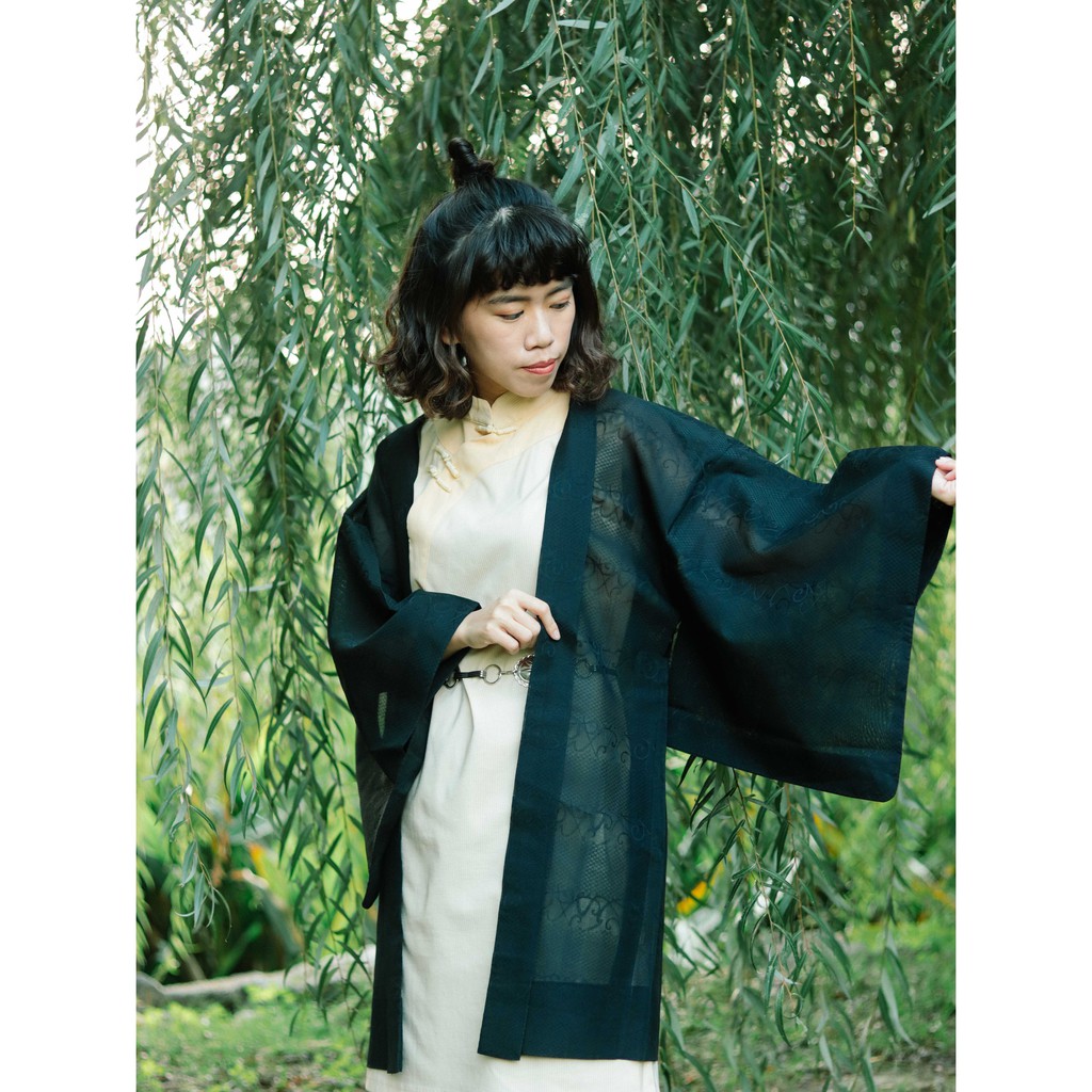 Tsubasa Y 古著日本羽織010 暗紋透視黑色 和服外罩 蝦皮購物