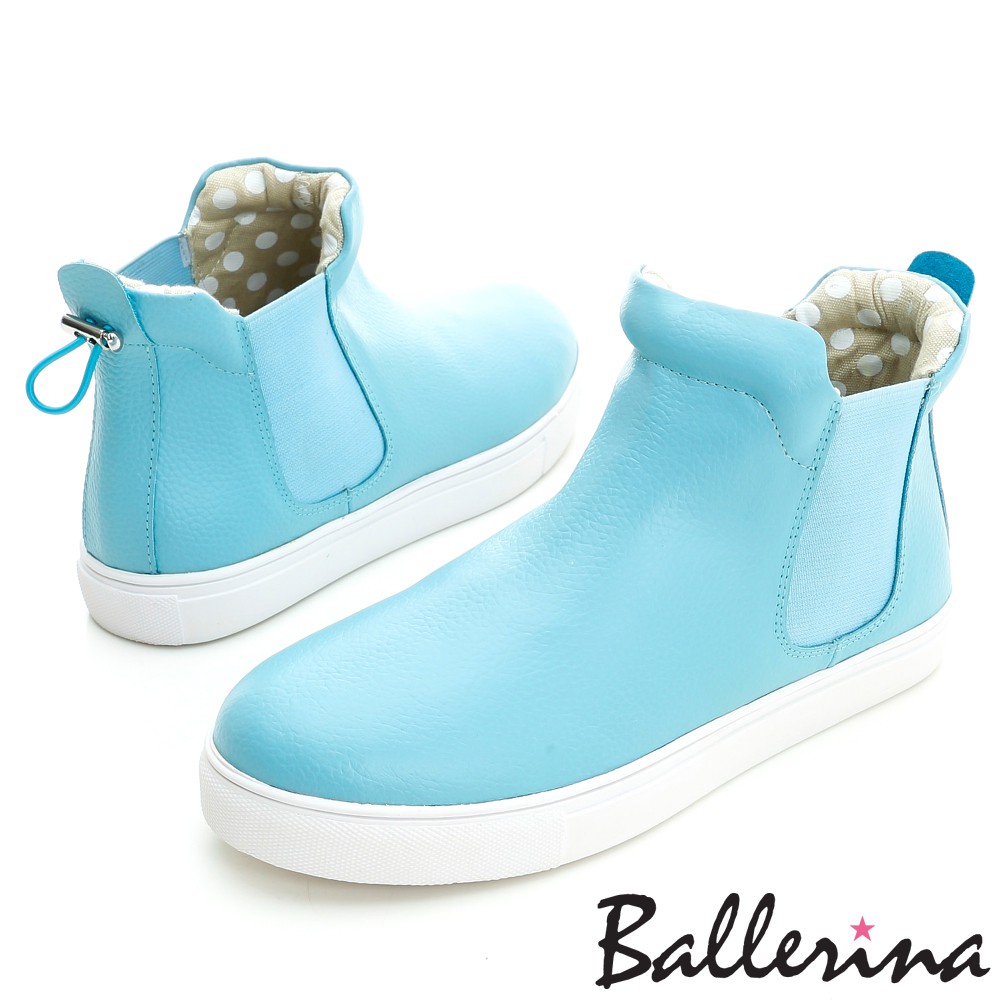 Ballerina-全真皮休閒束帶厚底短靴-藍