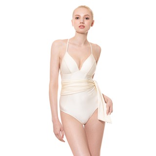 LeRêve Paris－AIRise 法式美型空氣連身泳裝－珍珠白 可調式 遮肚 美型綁帶修飾 顯瘦 連身泳衣