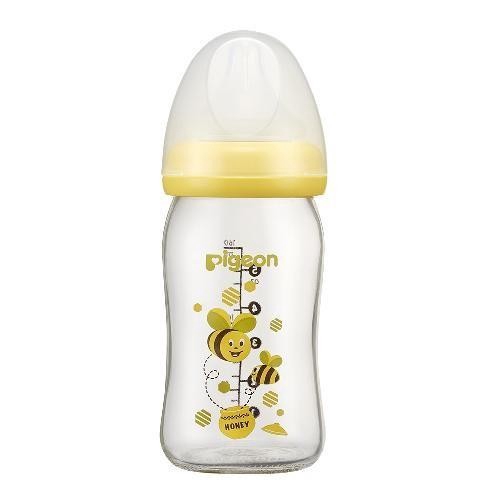 貝親 PIGEON  寬口母乳實感彩繪玻璃奶瓶160ml-蜜蜂