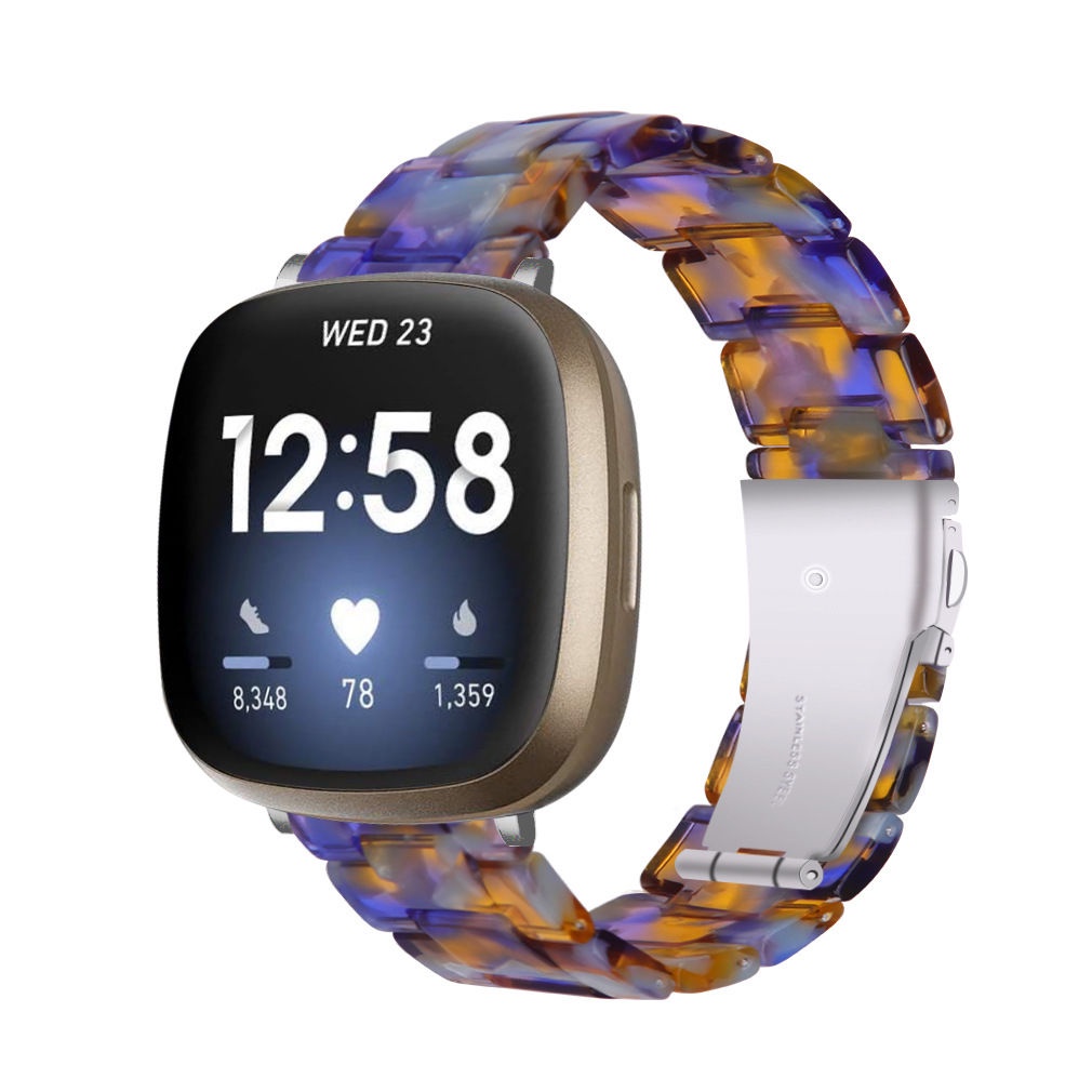 Fitbit Versa 3 錶帶樹脂 Fitbit Sense 錶帶不銹鋼錶帶可更換 versa 2 金屬三珠樹脂表帶
