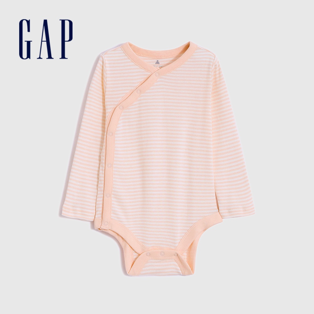Gap 嬰兒裝 純棉印花斜長袖包屁衣 布萊納系列-粉色條紋(455839)