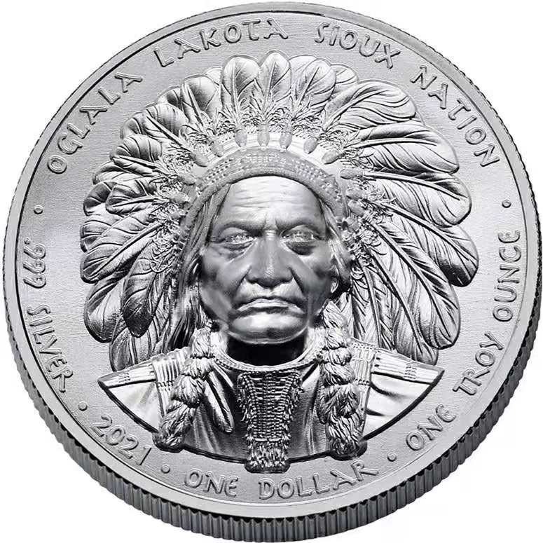 [白銀之手]&lt;預購&gt;2021美國印第安高浮雕銀幣1-印地安酋長野牛精鑄銀幣4750