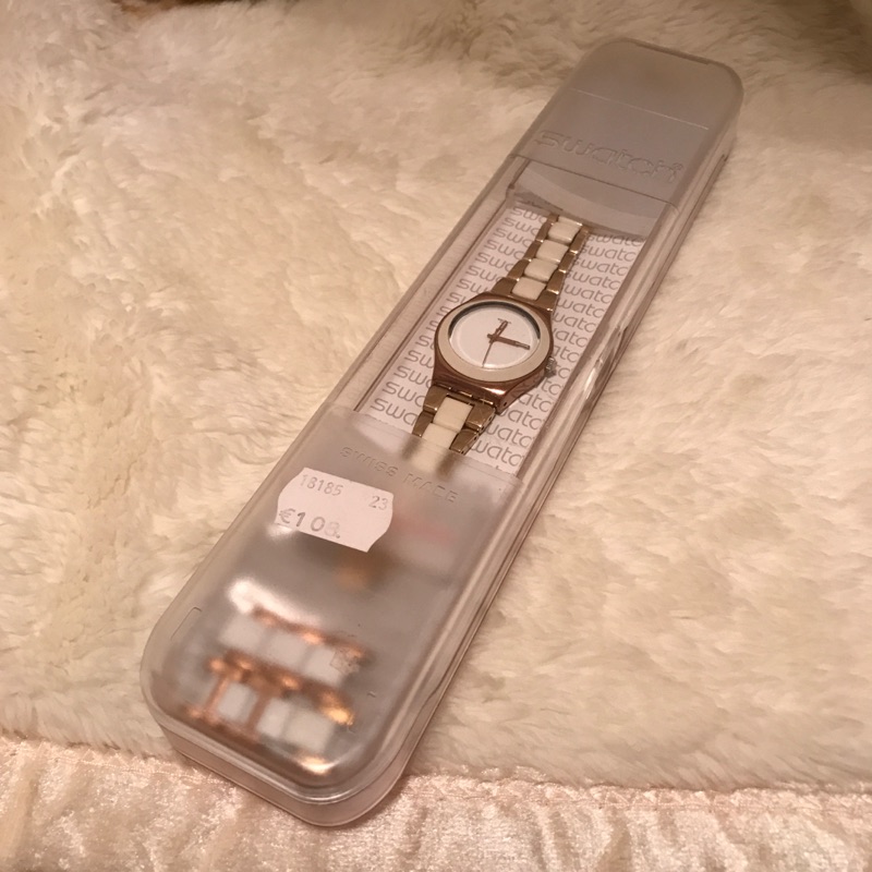 Swatch玫瑰金白陶瓷錶帶女錶 瑞士購入🇨🇭