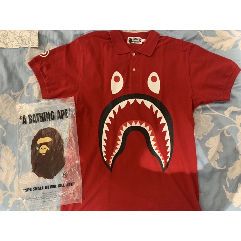 潮牌 Bape 紅鯊魚polo衫 全新L