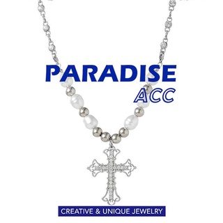 PARADISE 滿鑽十字架吊墜 珍珠拼接 長短款 項鍊