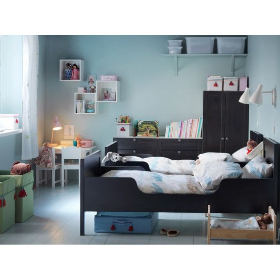 絕版品/風格經典北歐IKEA宜家SUNDVIK實木兒童床框床架+附床底板條/非延伸款/黑棕色/二手八成新/特$2990