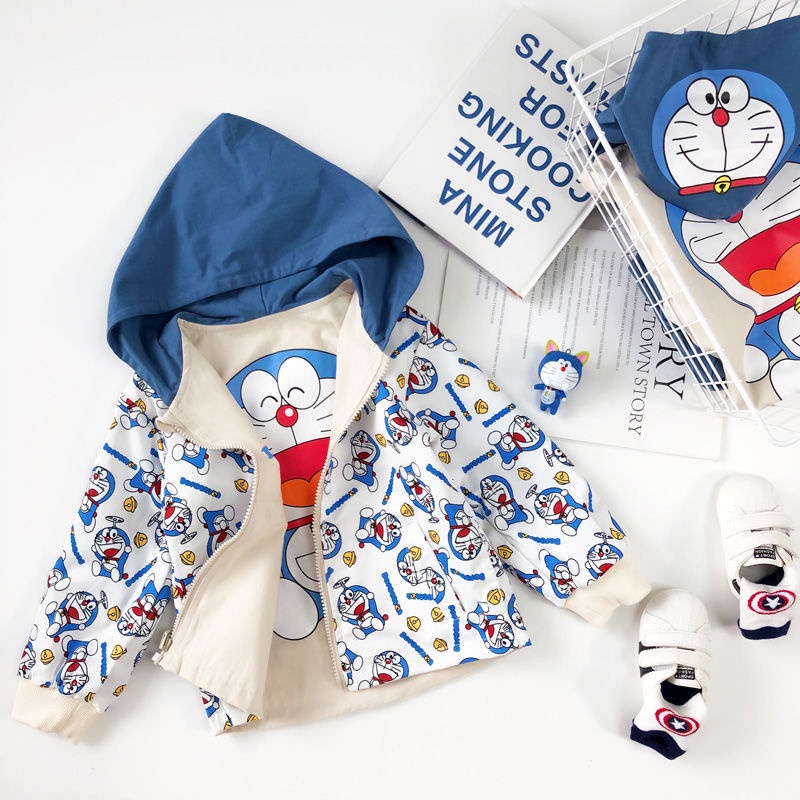 little rabbit 80-140 兒童外套 男童連帽外套 卡通兩面穿外套 多啦a夢衣服 兒童風衣外套 幼童外套