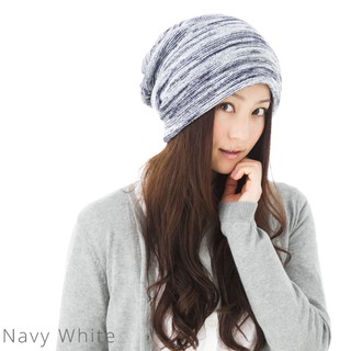 保暖護耳帽~日本QUEENHEAD 360度抗寒保暖針織帽(045藍白紋色)