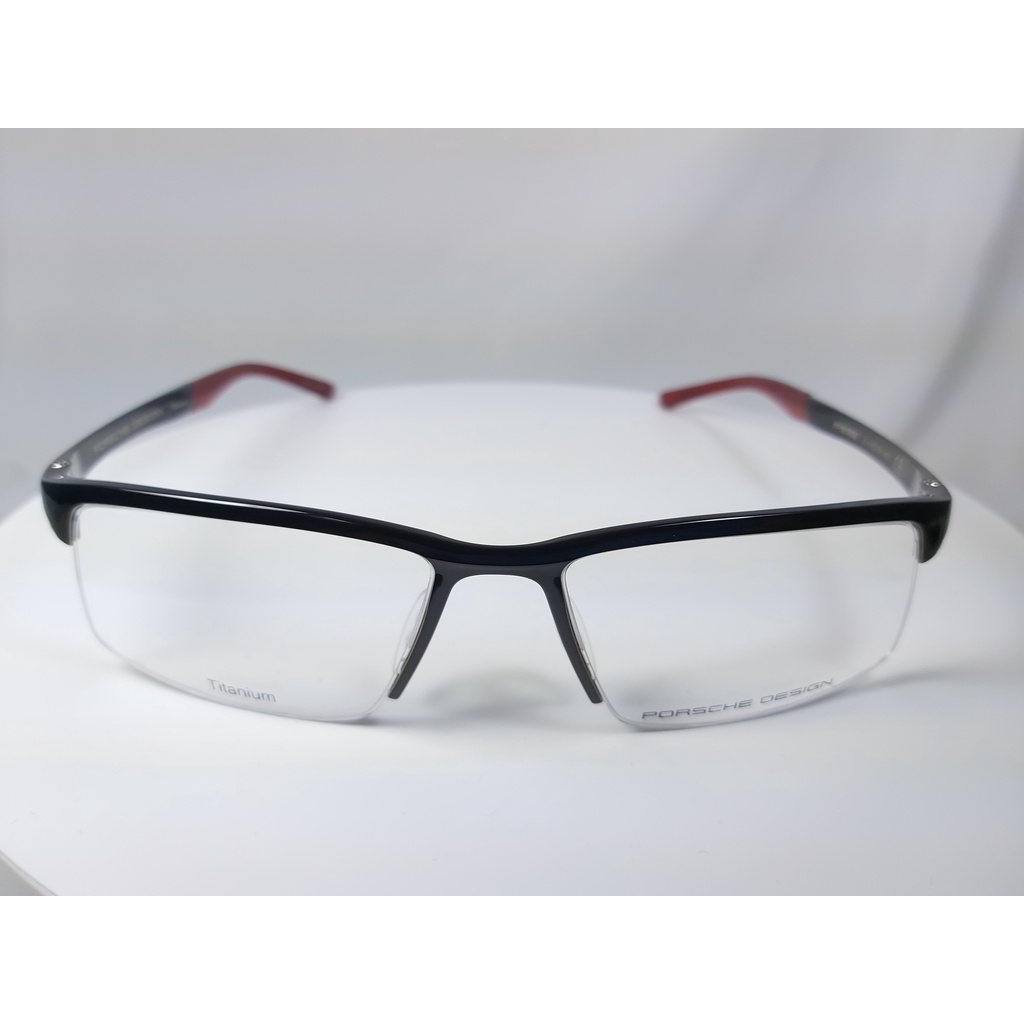 『逢甲眼鏡』PORSCHE DESIGN 半框鏡框 全新正品 黑色方框 純鈦材質 極輕舒適 流線俐落【P8166 D】