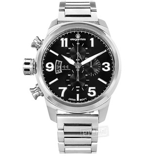elegantsis / 經典時尚 三眼計時 日期 防水 不鏽鋼手錶 黑色/ELJT48MQS-OB06MA/46mm