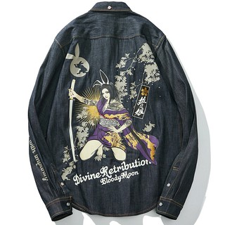 拔刀娘刺繡漢字燙金印花魁藝伎日系潮牌襯衫衣男士個性潮流休閑 蝦皮購物