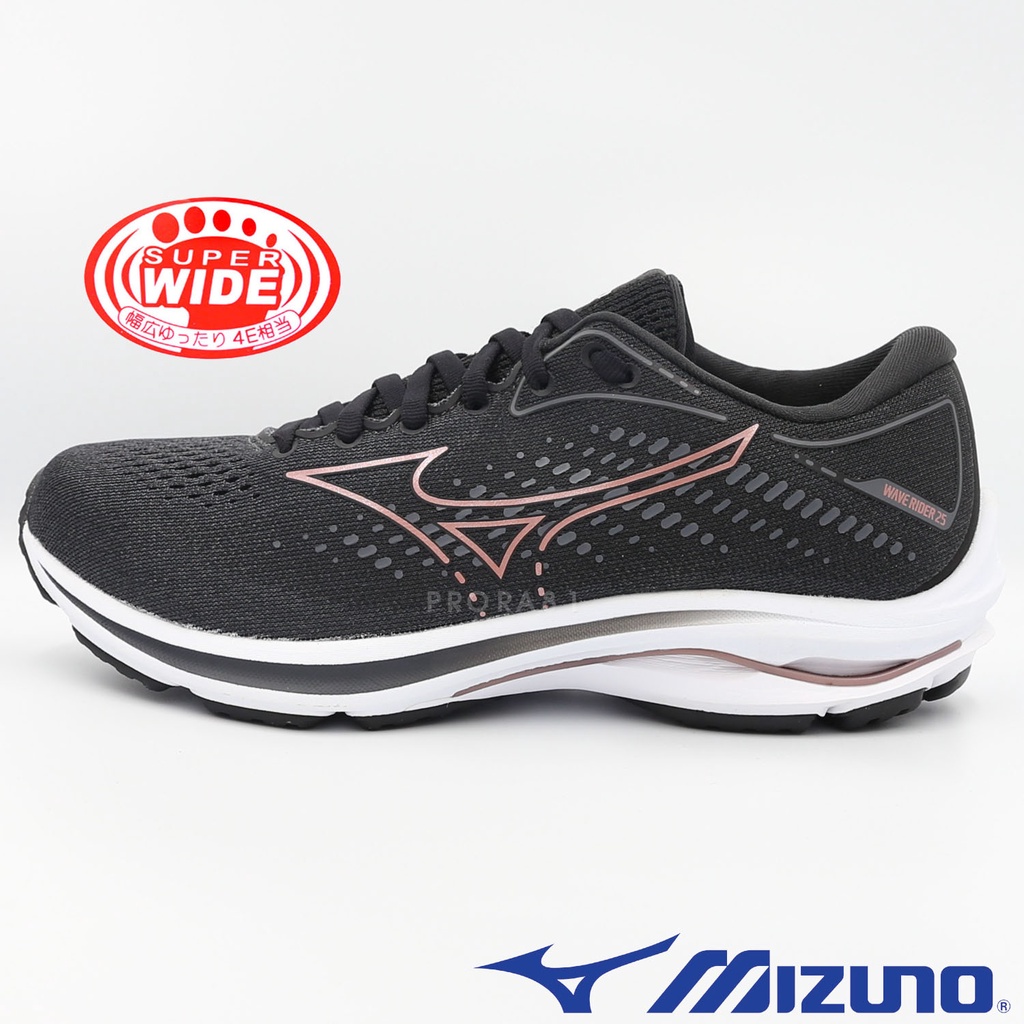 Mizuno J1GD-21064 黑色 RIDER 25全新波浪片慢跑鞋/超寬楦/ENERZY中底材質/ 118M