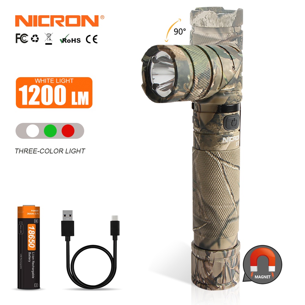 Nicron 手電筒 B70 / B70plus 90 度 Led 手電筒免提高亮度 1200 流明黑色