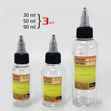 弘萬吉模型 大陸製 PET調漆瓶(含珠) 30.50.90ml 各1入 帶刻度空瓶 油漆瓶 貨號BOT359