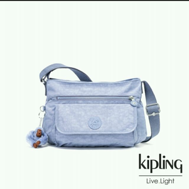 Kipling  溫柔粉藍掀蓋側背包